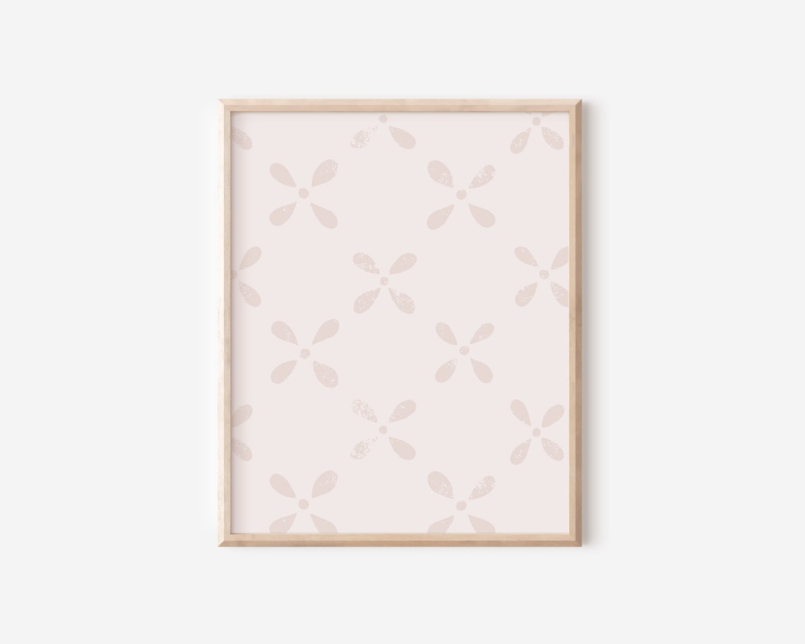 Boho Block Pattern Blush Floral Delicate Minimalist Decor Poster