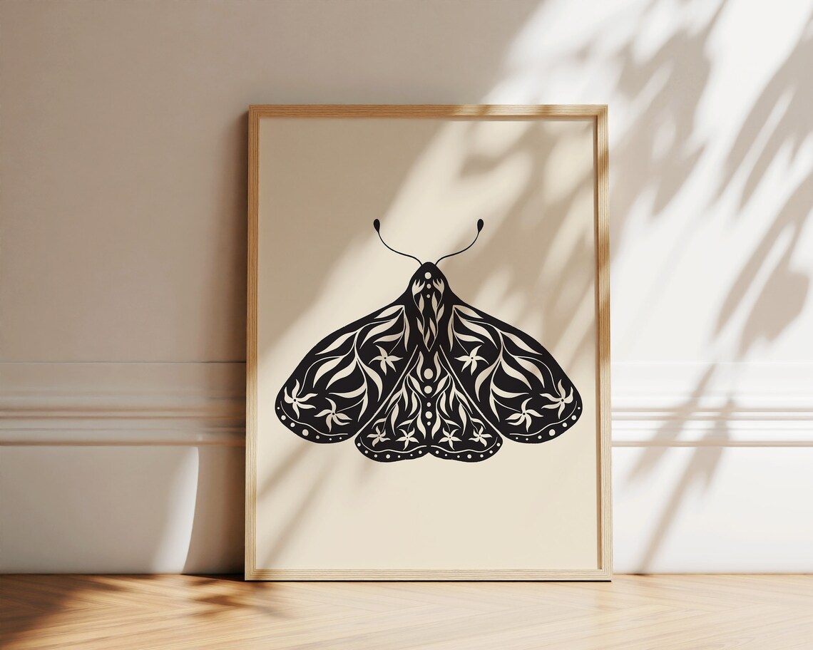Folk Art Moth Floral Botanical Art Print - Image 2