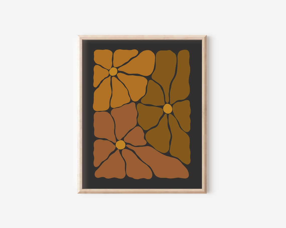 Retro Groovy Flower Trio Rust Terracotta Autumn Bloom Wall Art - Image 2