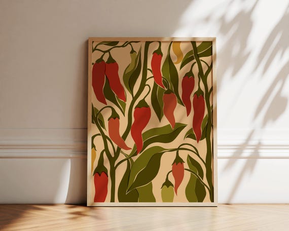 Red Chili Peppers Print Fruit Market Print Abstract Art Botanical Art Chili Pepper Illustration Art