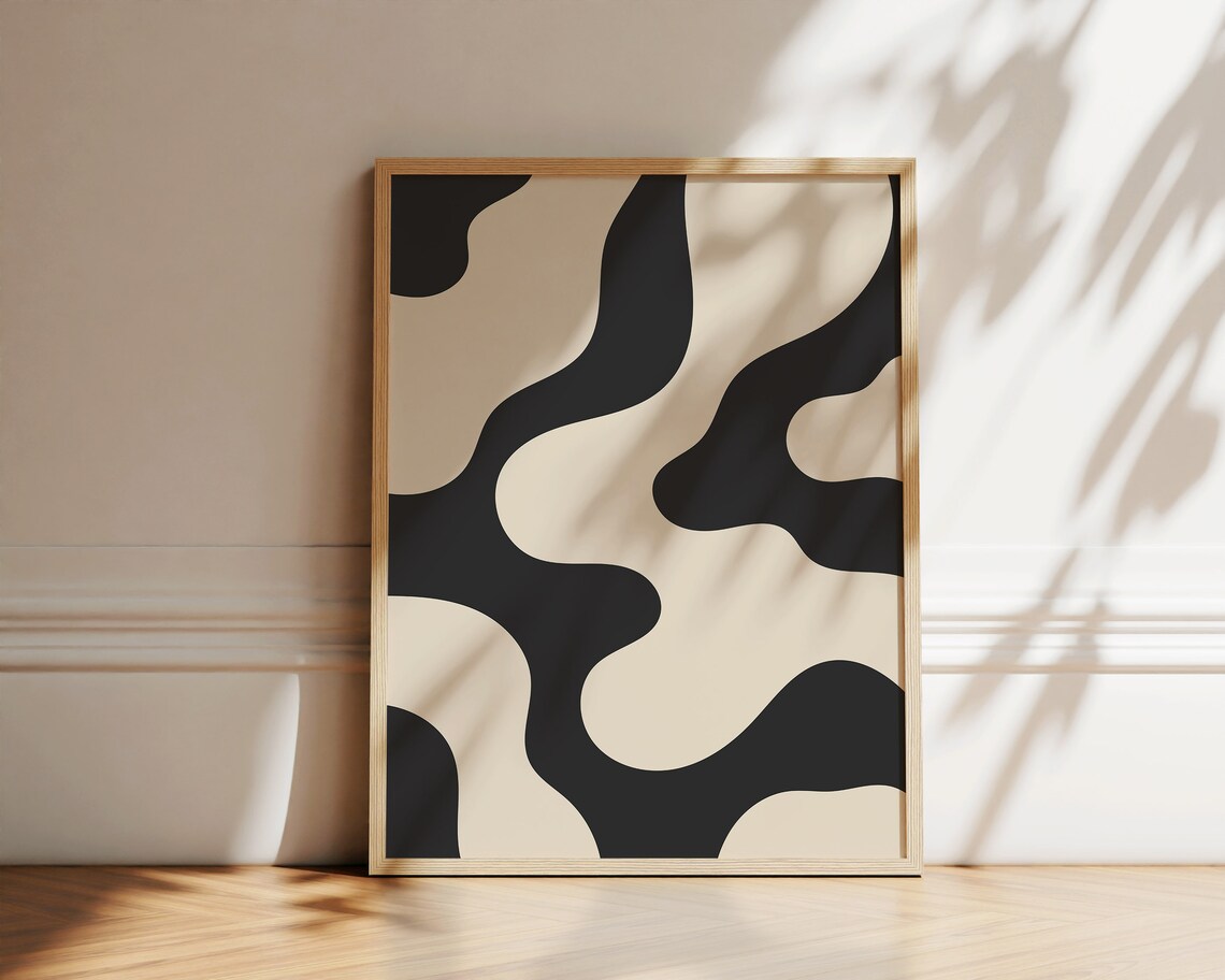 Japandi Beige and Black Abstract Art Print, Minimalist