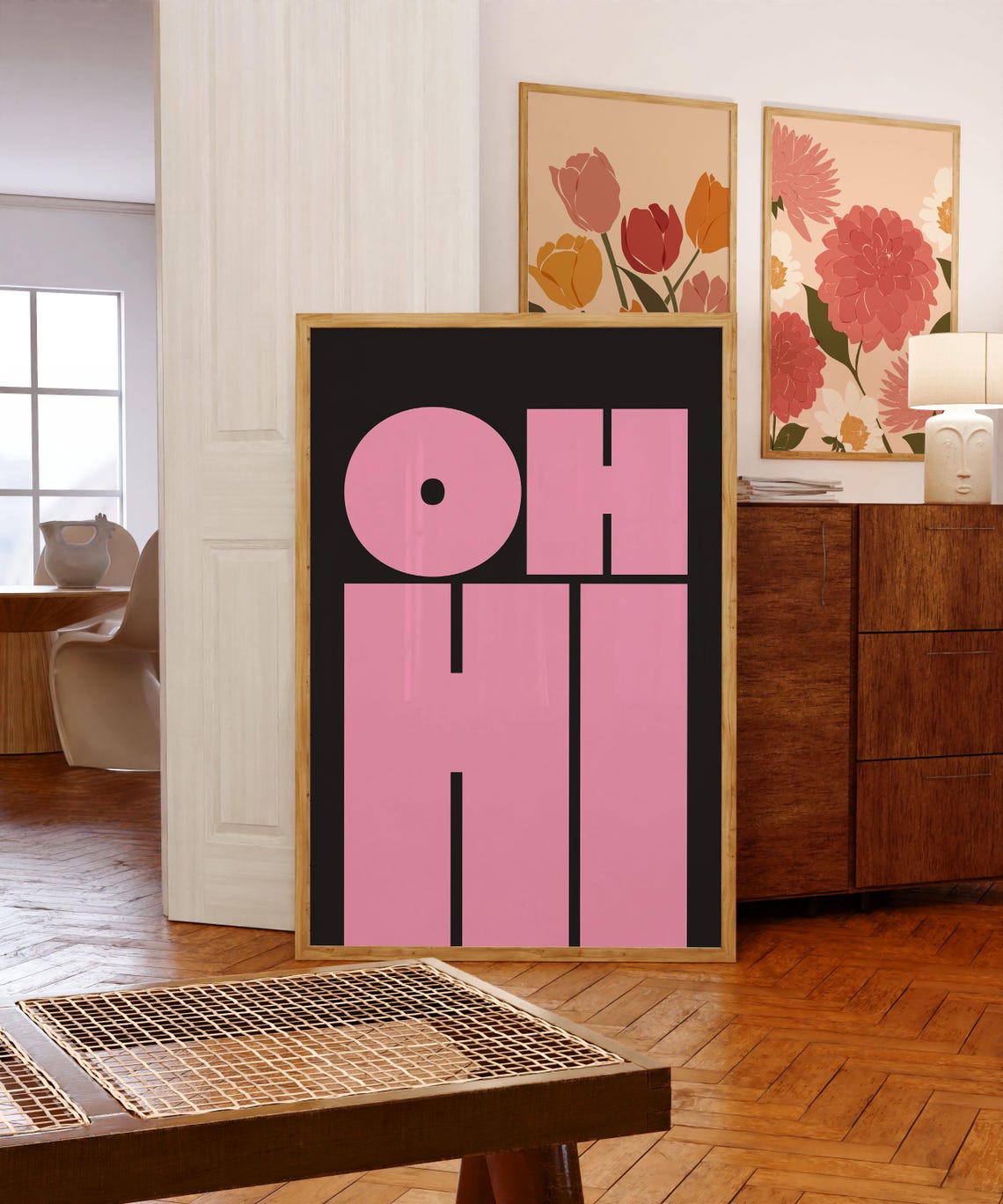 Oh Hi Pink Black Bold Typography Fun Modern Gallery Wall Poster - Image 2