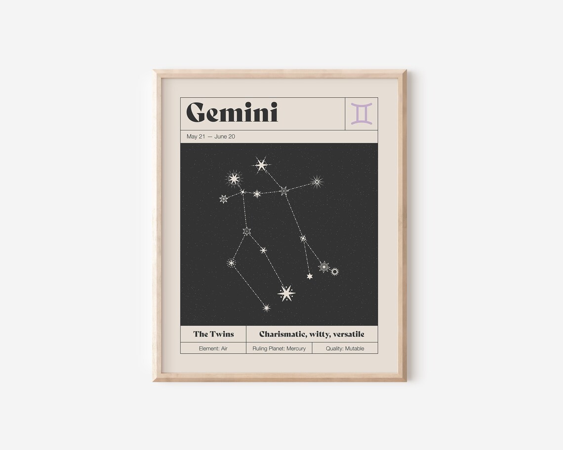 Gemini Star Constellation Art Print, Neutral Decor - Image 2