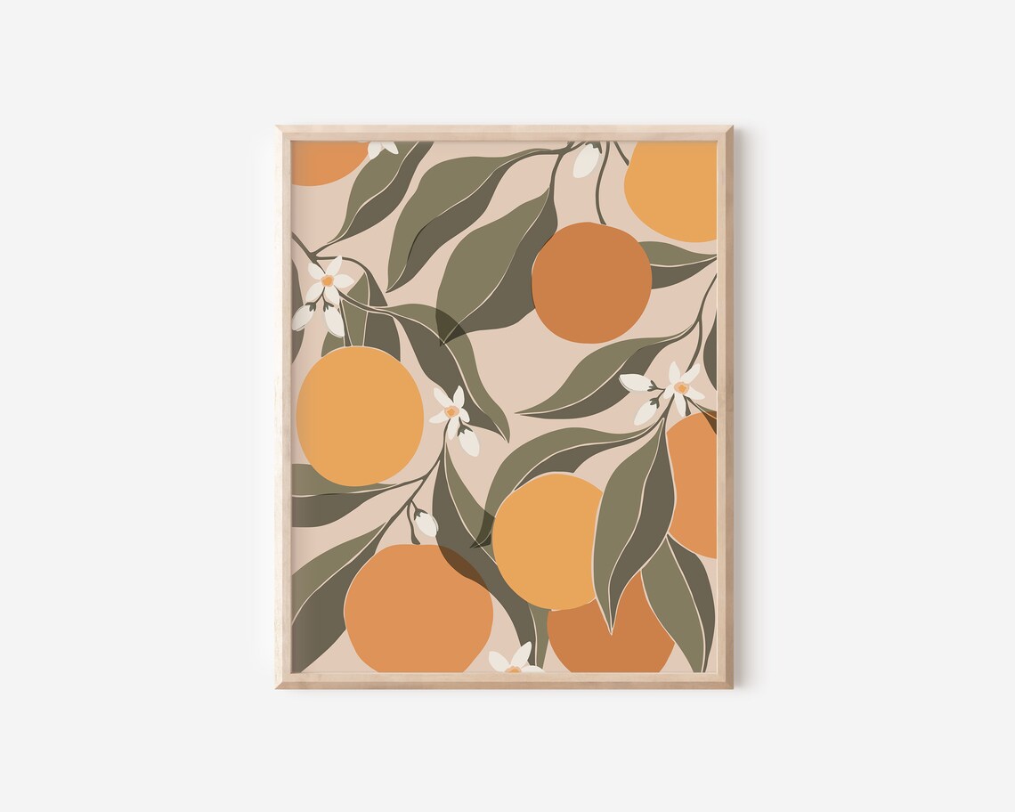 Oranges Abstract Botanical Art Print, Boho Kitchen