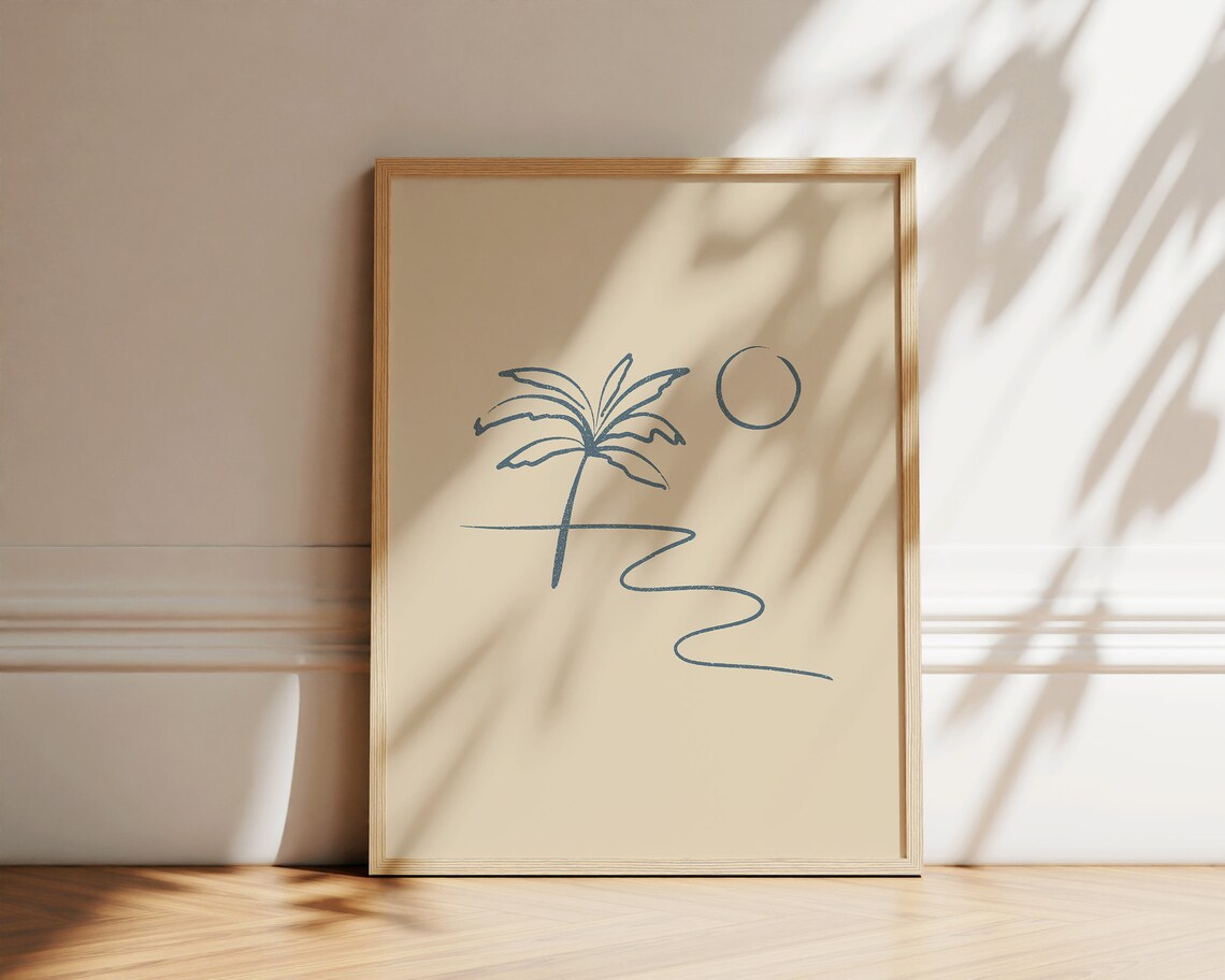 Palm Tree Beach Scene, Boho Coastal Line Art Print - Image 2