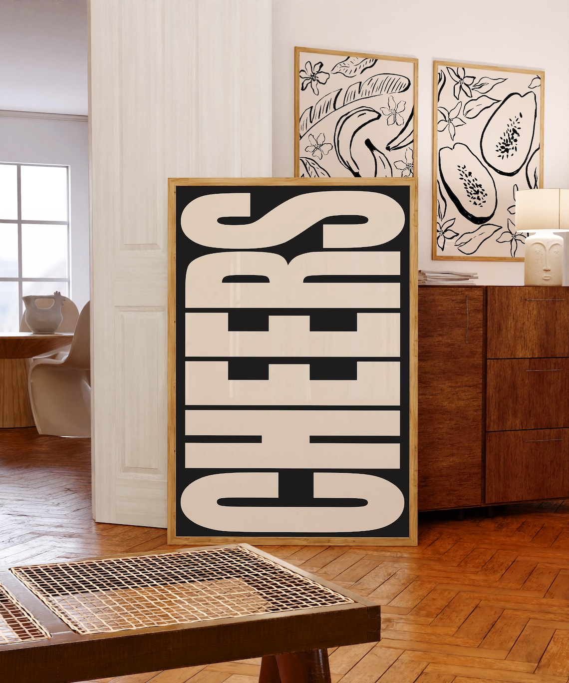 Cheers Typography Poster, Retro Neutral Wall Decor