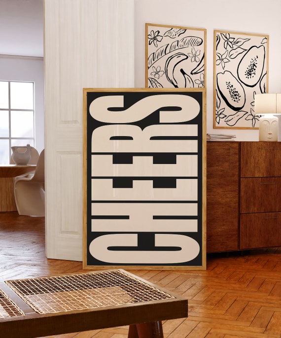 Cheers Typography Poster, Retro Neutral Wall Decor