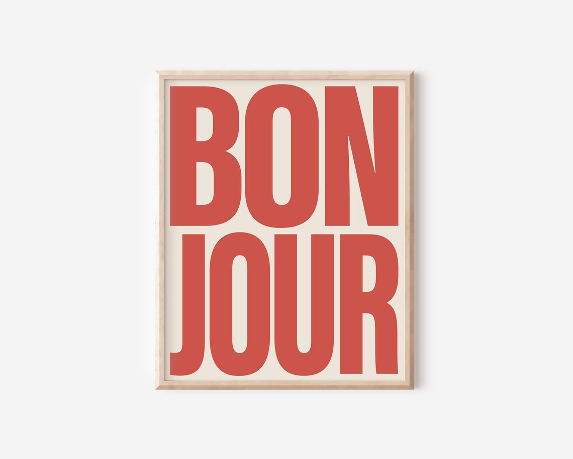 Bonjour Typography Poster, Retro French Wall Art Print