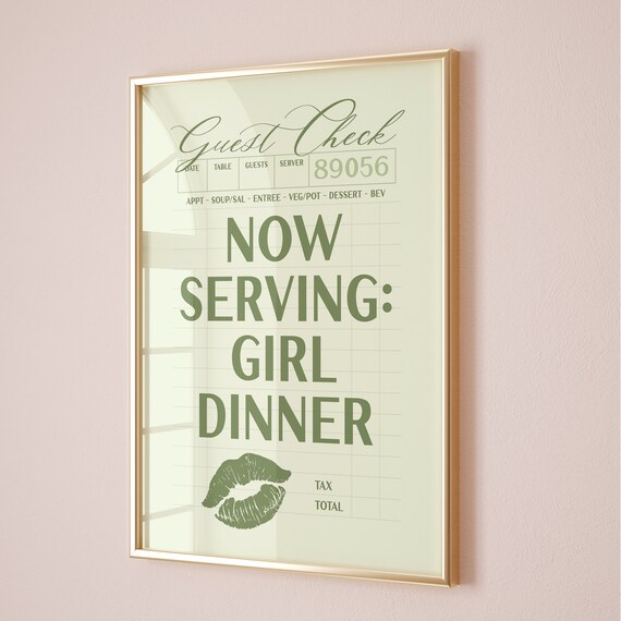 Now Serving Girl Dinner Guest Check Lipstick Kiss Funny Poster