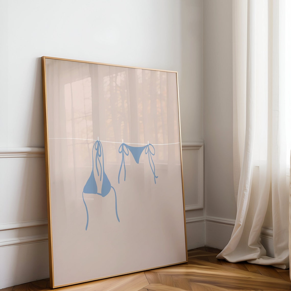 Blue Bikini on Clothesline Minimalist Beach Summer Art Poster - Image 2