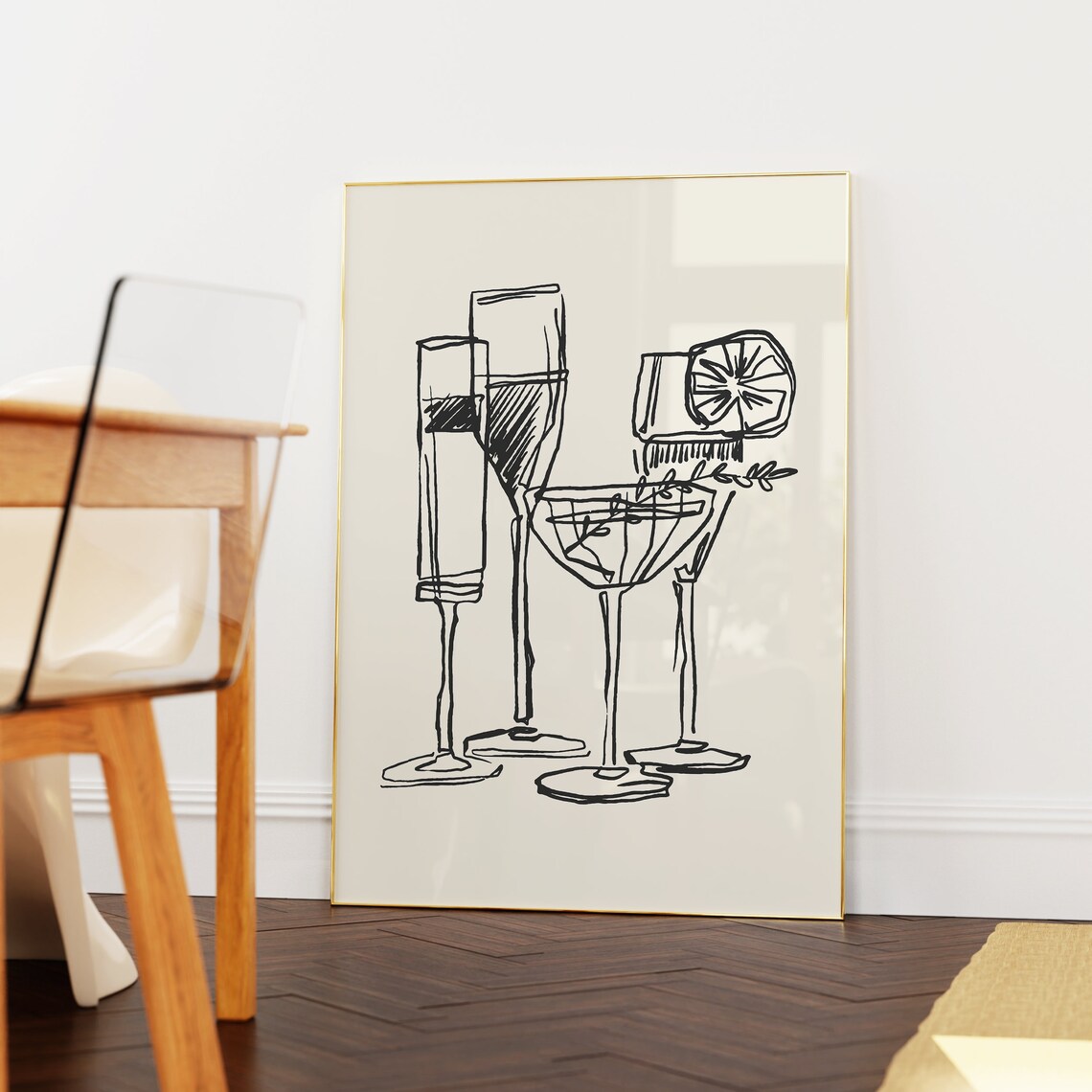 Cocktail Glasses Minimalist Line Art Cheers Bar Sketch Poster - Image 2