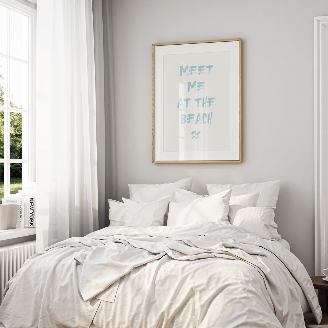 Meet Me at the Beach Aqua Brush Lettering Coastal Quote Poster - Image 2