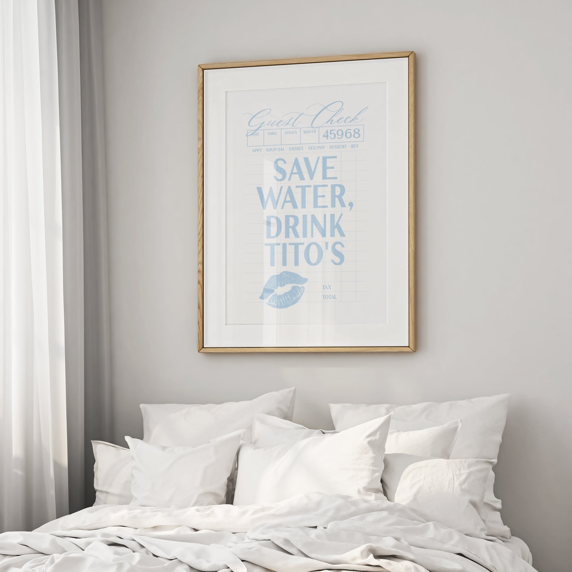 Save Water Drink Tito's Light Blue Guest Check Kiss Lips Poster - Image 2