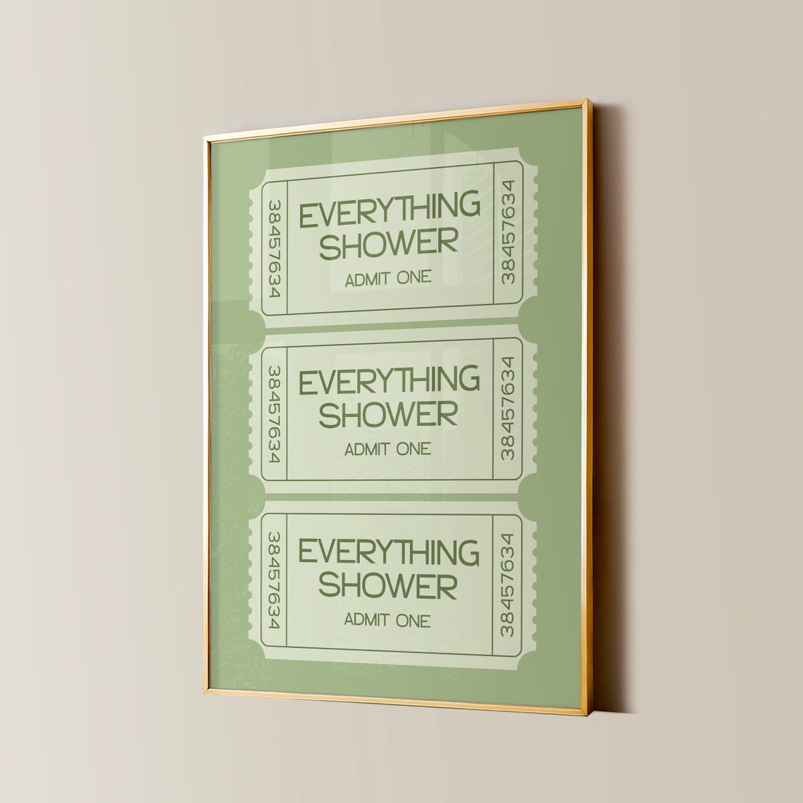 Everything Shower Admit One Sage Green Ticket Trio Bath Poster