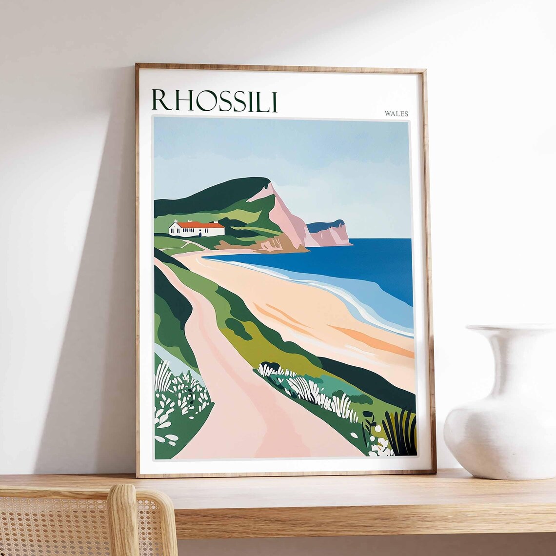 Rhossili Bay Poster Wales Poster Uk Travel Poster Coastal Wall Art British Decor Rhossili Travel Print Rhossili Wall Art Wales Decor