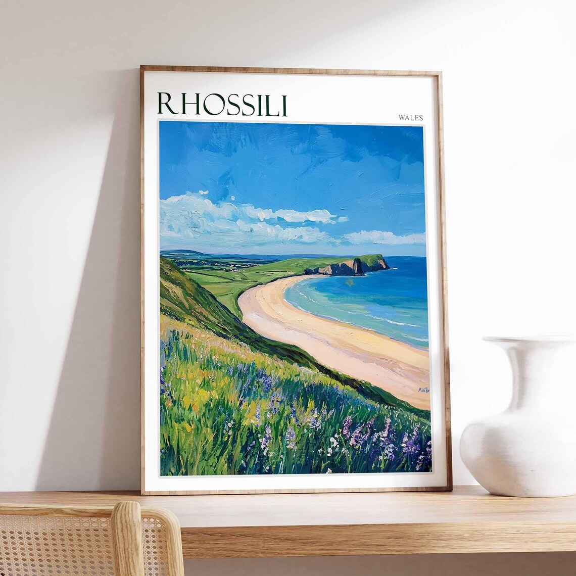 Rhossili Wales Flowering Clifftop Bay View Impressionist Poster
