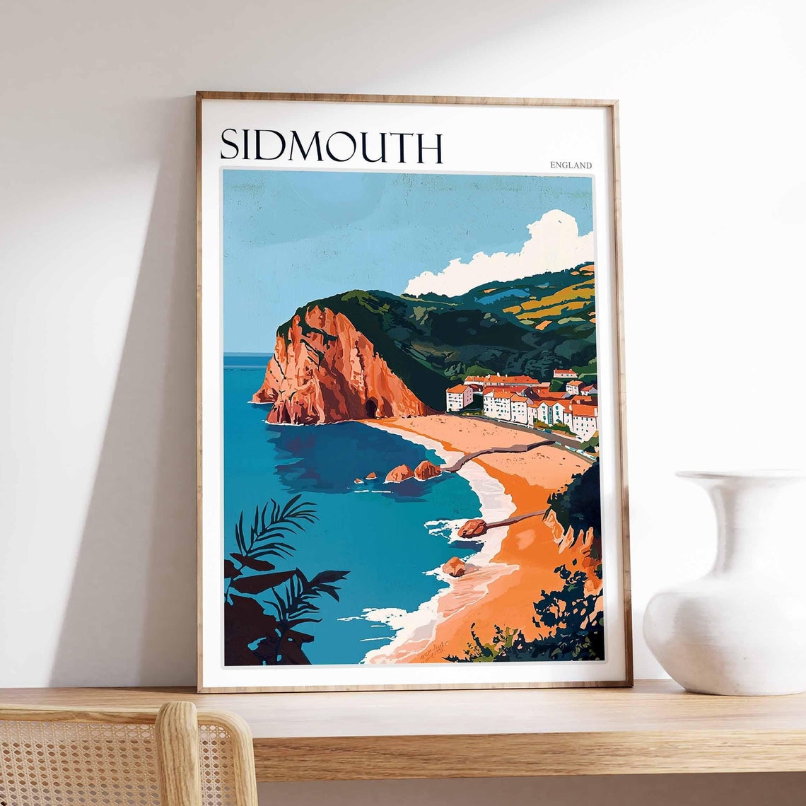 Sidmouth Red Cliffs Coastal Travel Poster England Seaside Town