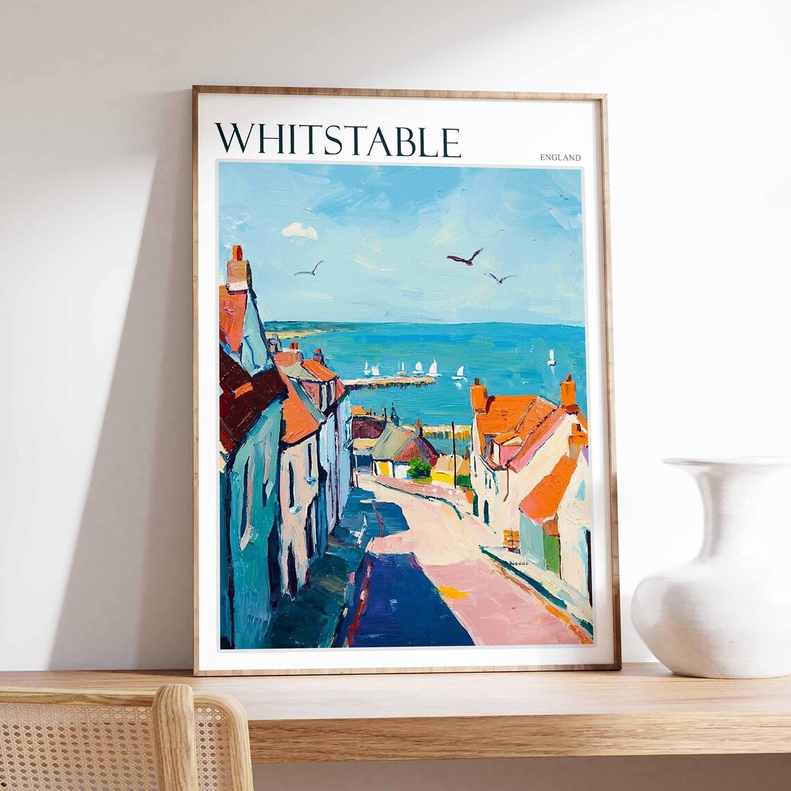 Whitstable England Steep Old Street to the Sea Sailboats Poster