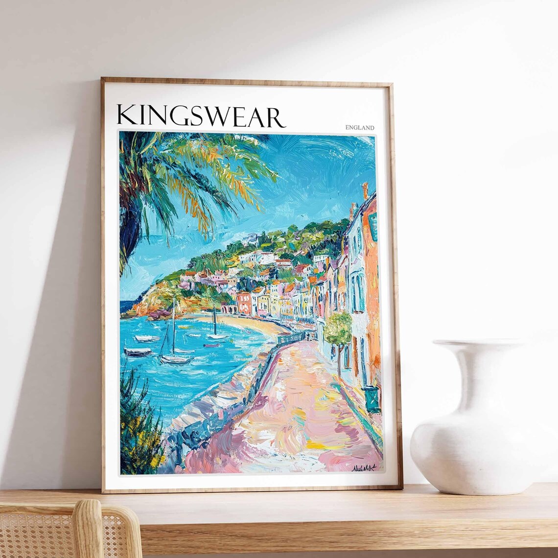 Kingswear England Palm Fringed Coastal Path Pastel Bay Poster