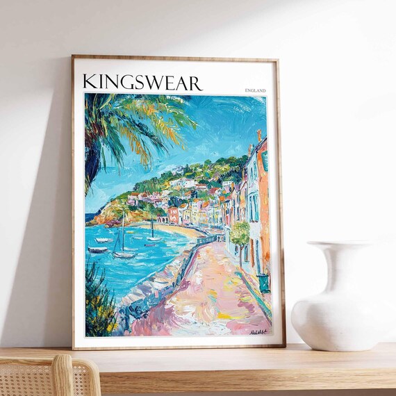 Kingswear England Palm Fringed Coastal Path Pastel Bay Poster