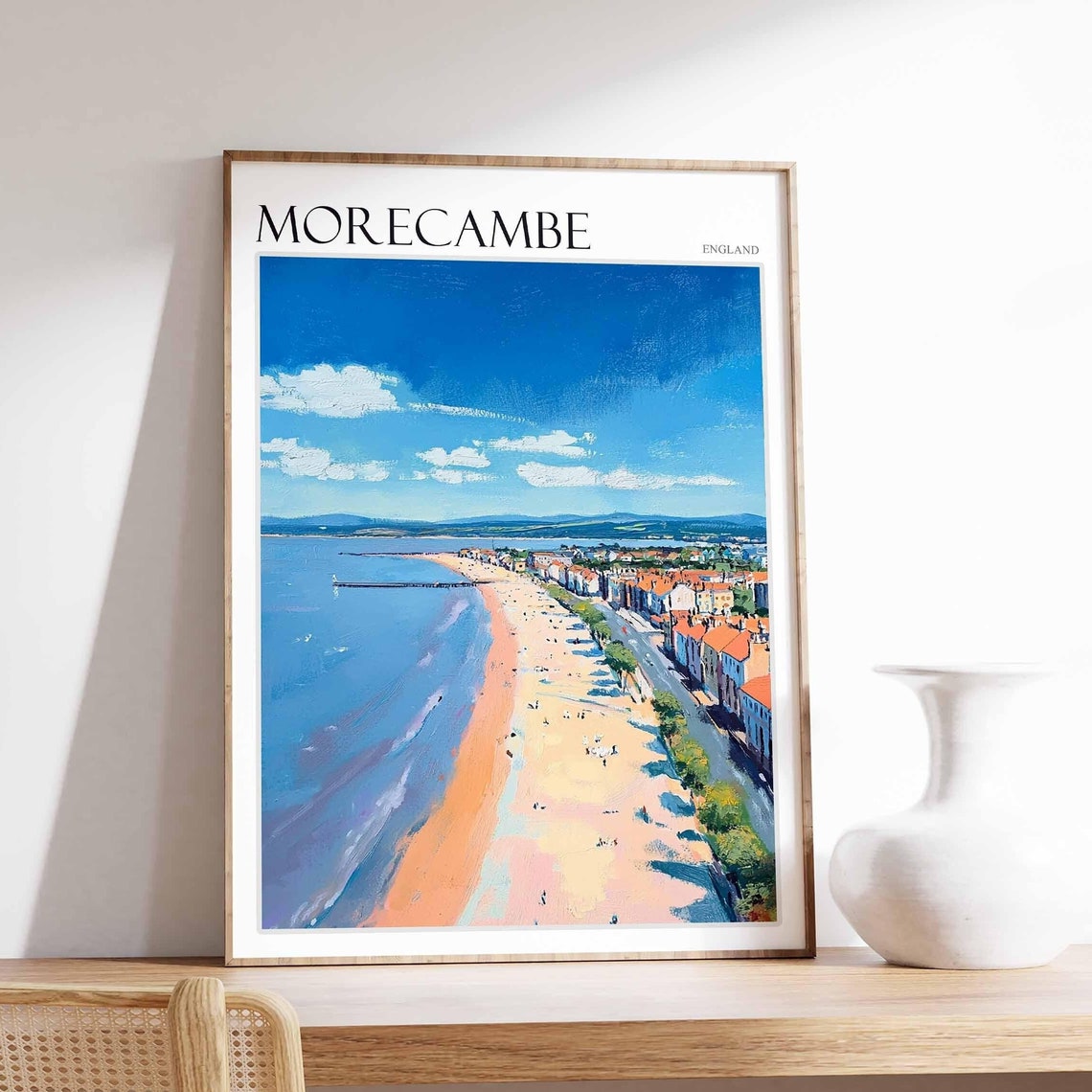 Morecambe England Wide Sandy Beach Pier Town Blue Water Poster