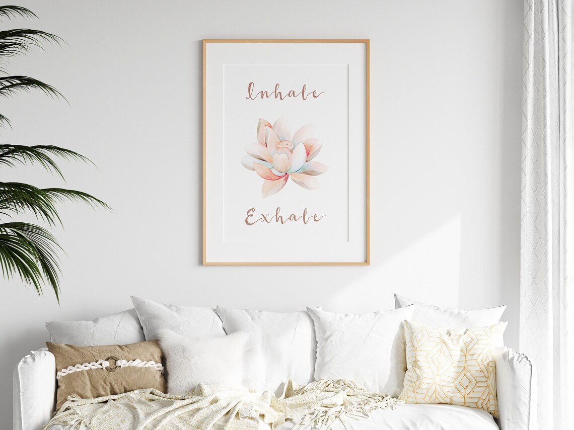 Inhale Exhale Lotus Flower Yoga Quote Poster Art - Image 2