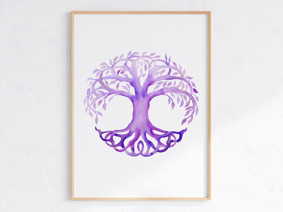 Purple Tree of Life Meditation Zen Watercolor Spiritual Art Poster
