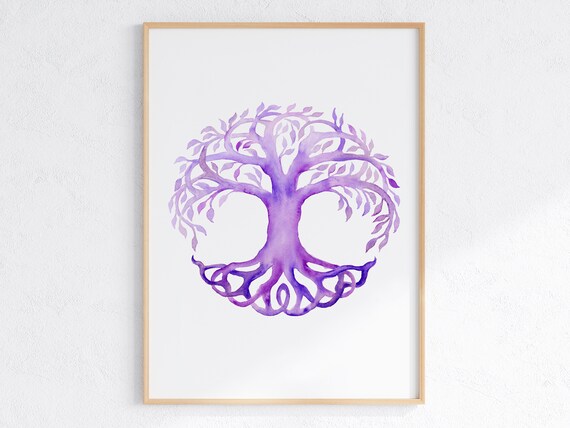 Purple Tree of Life Meditation Zen Watercolor Spiritual Art Poster