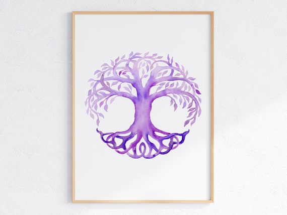 Purple Tree Of Life Print Meditation Zen Artwork Spiritual Poster Yoga Wall Art Tree Of Life Mandala