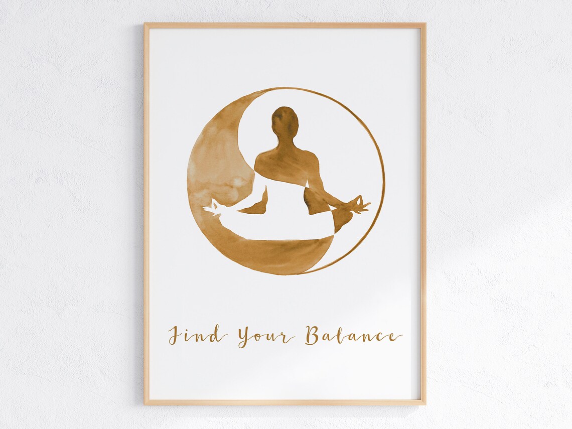 Find Your Balance Yoga Poster with Yin Yang Meditation Watercolor