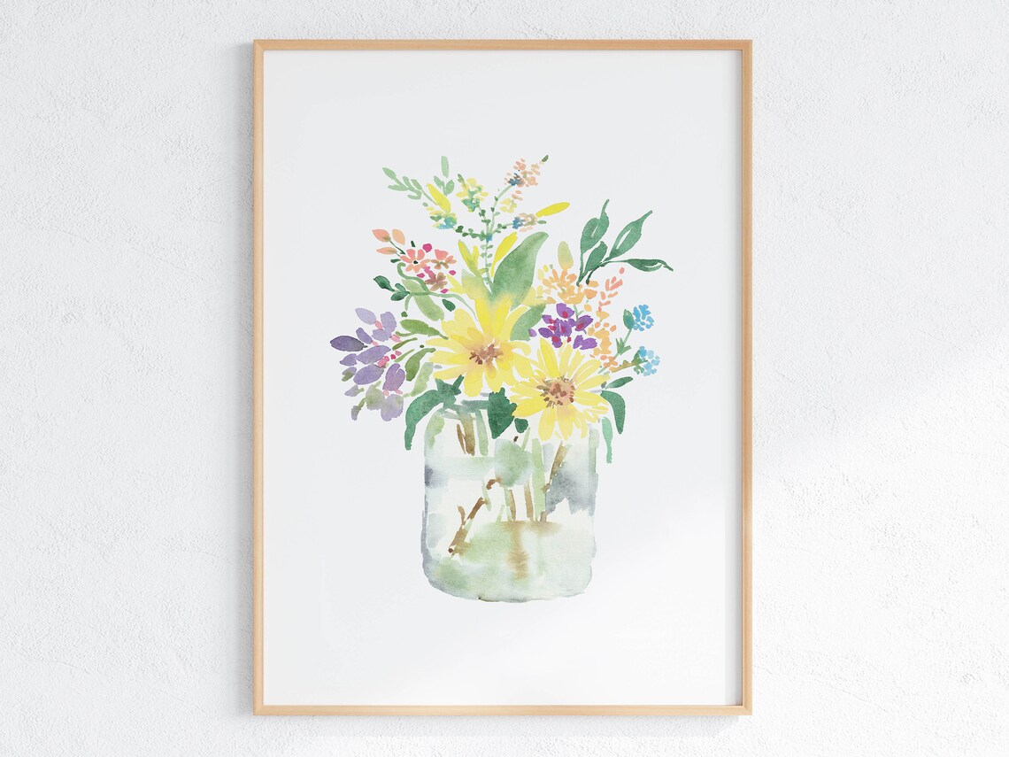 Floral Watercolor Wildflower Bouquet Art Print - Image 2