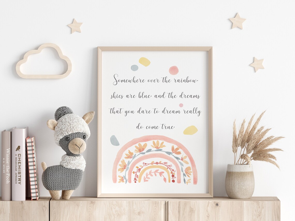 Somewhere Over The Rainbow Boho Kids Room Art Print - Image 2