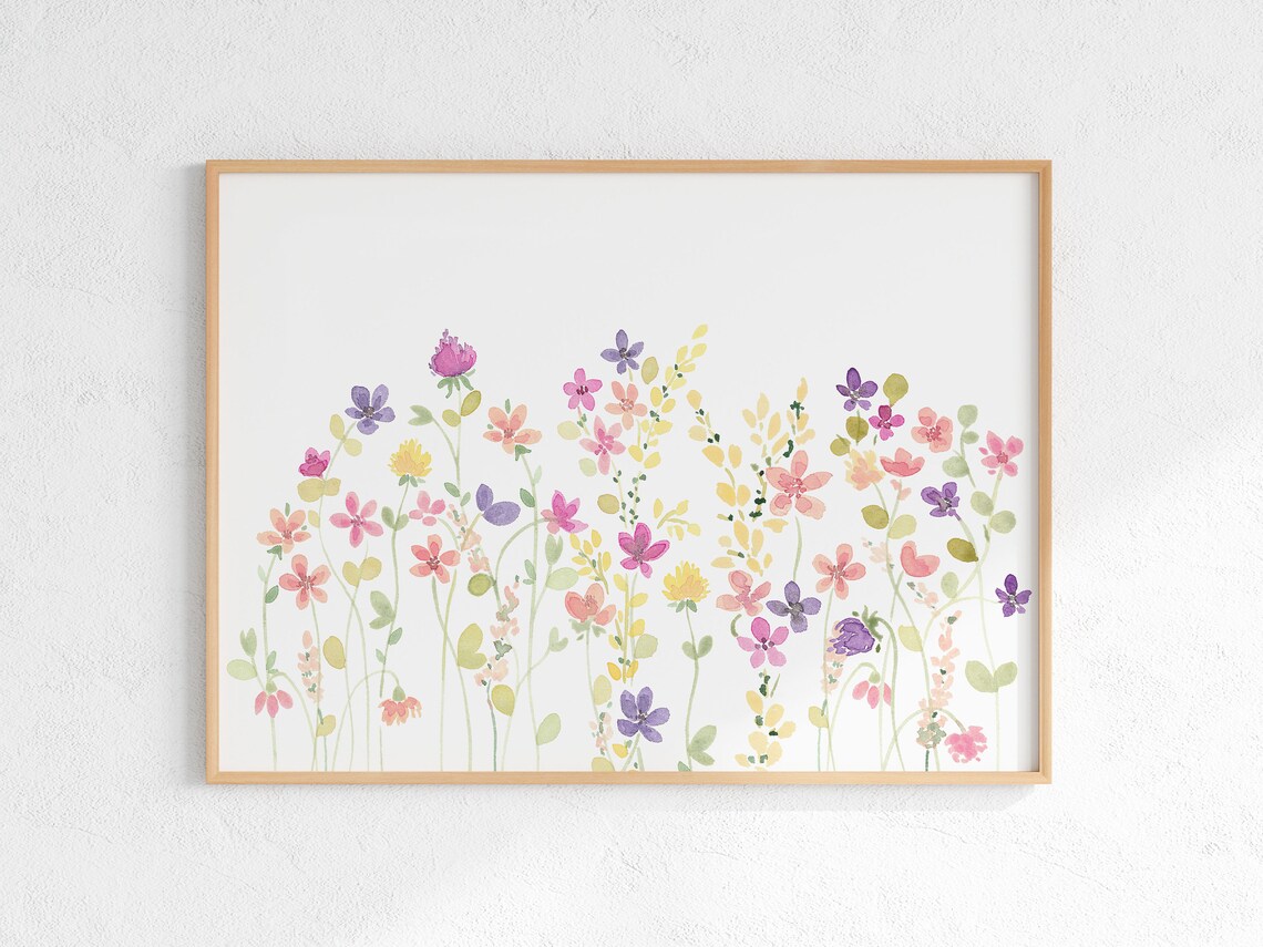 Colorful Wildflower Meadow Horizontal Watercolor Garden Art Print - Image 2