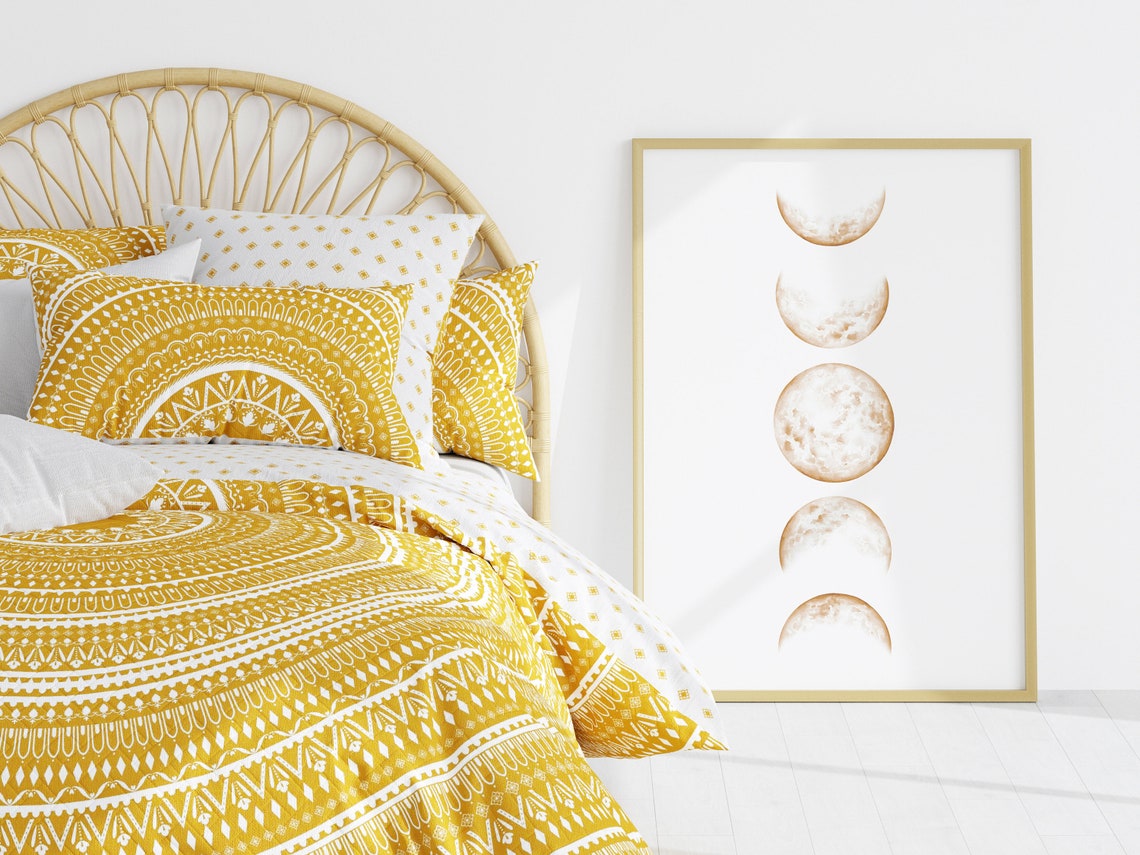 Beige Moon Phases Minimalist Lunar Cycle Cream Bedroom Print - Image 2