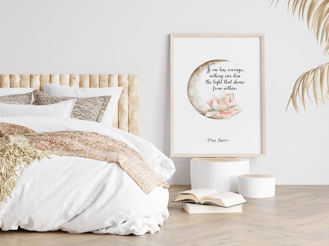 Maya Angelou Courage Quote Moonlit Lotus Flower Scene Poster - Image 2