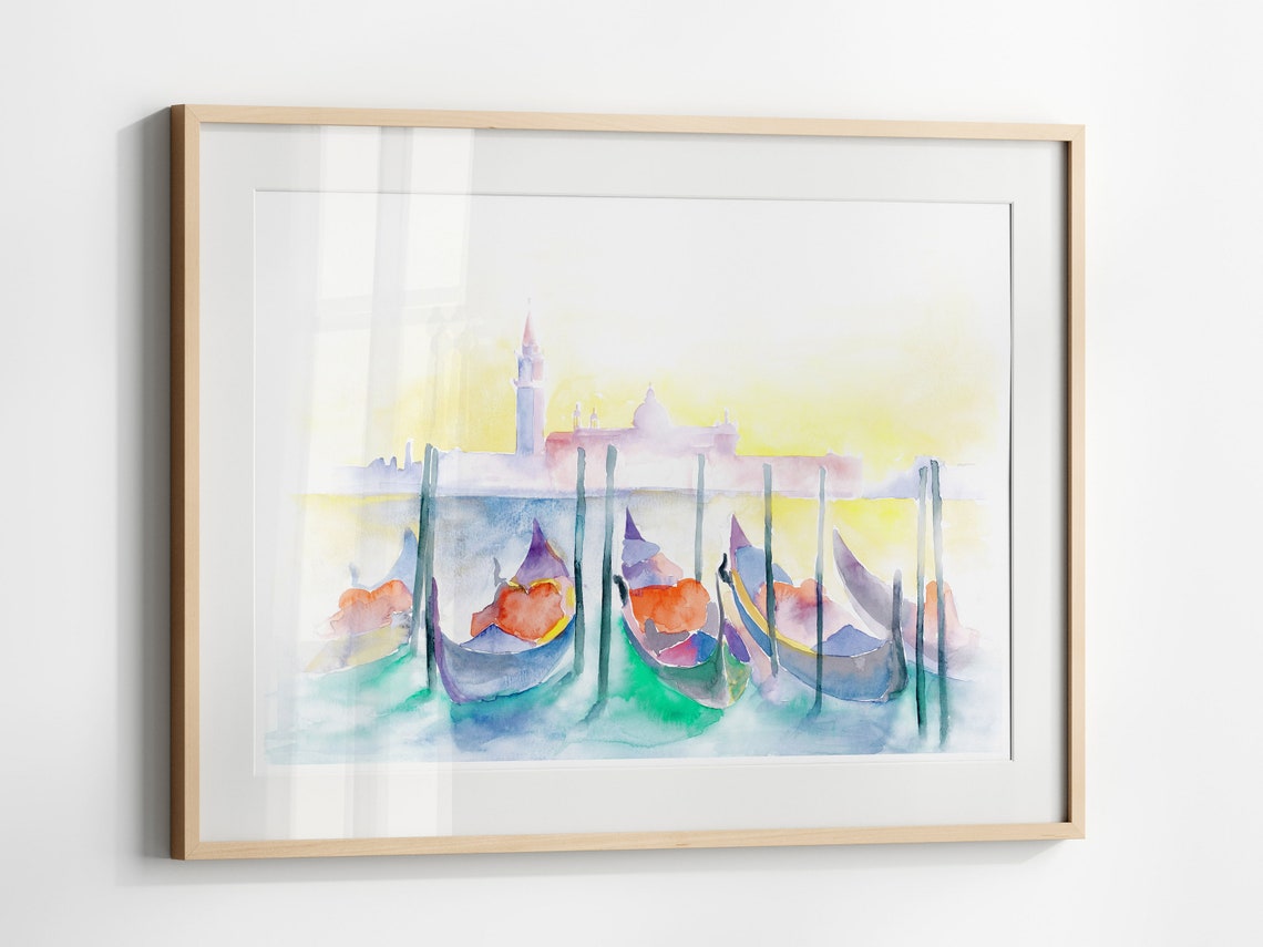 Venice Gondola Lagoon Sunset Watercolor Italy Romantic Poster