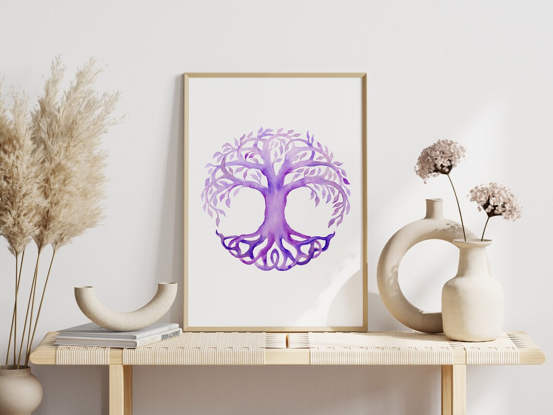 Purple Tree of Life Meditation Zen Watercolor Spiritual Art Poster - Image 3