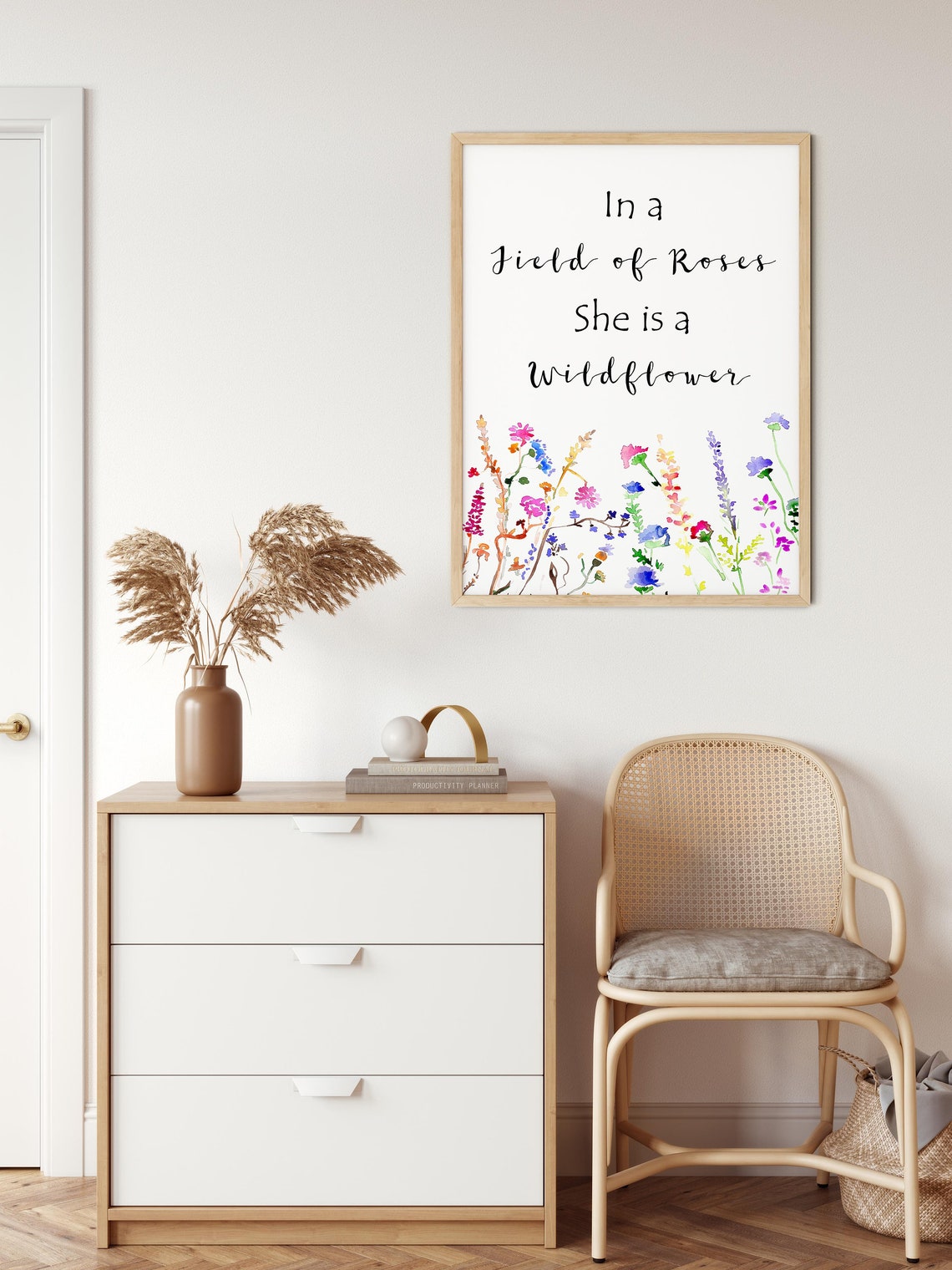 In A Field Of Roses She Is A Wildflower Print Girl Nursery Art Watercolor Floral Quote Poster - Image 2