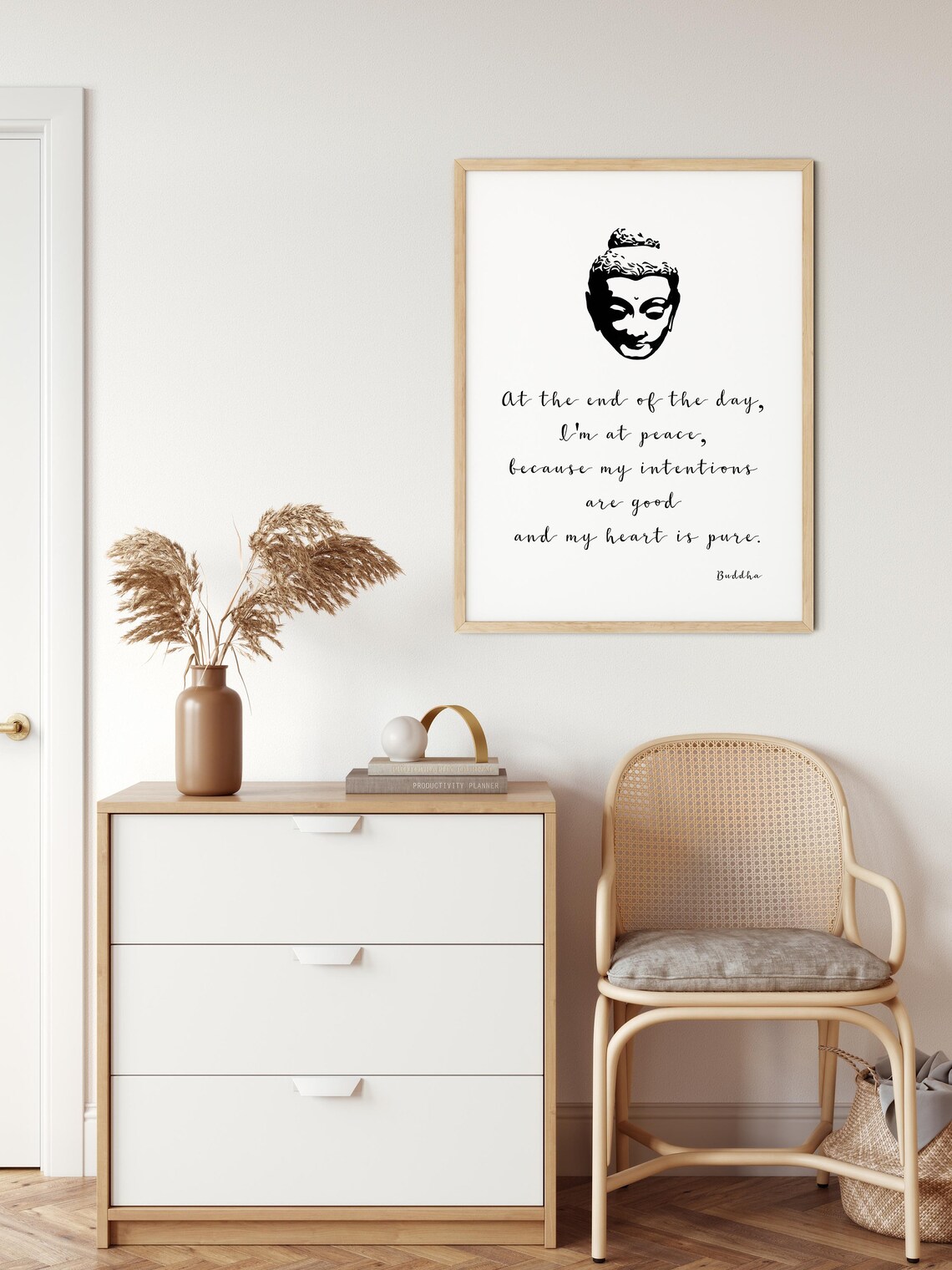 Buddha At Peace Good Intentions Pure Heart Quote Zen Art Poster - Image 2