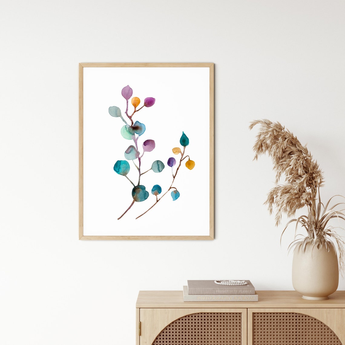 Abstract Botanical Watercolor Branch Teal Purple Scandi Poster - Image 2