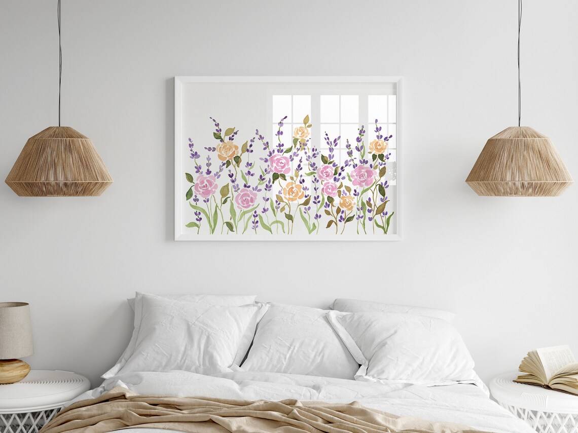 Lavender And Roses Watercolor Purple Floral Garden Art Print - Image 3