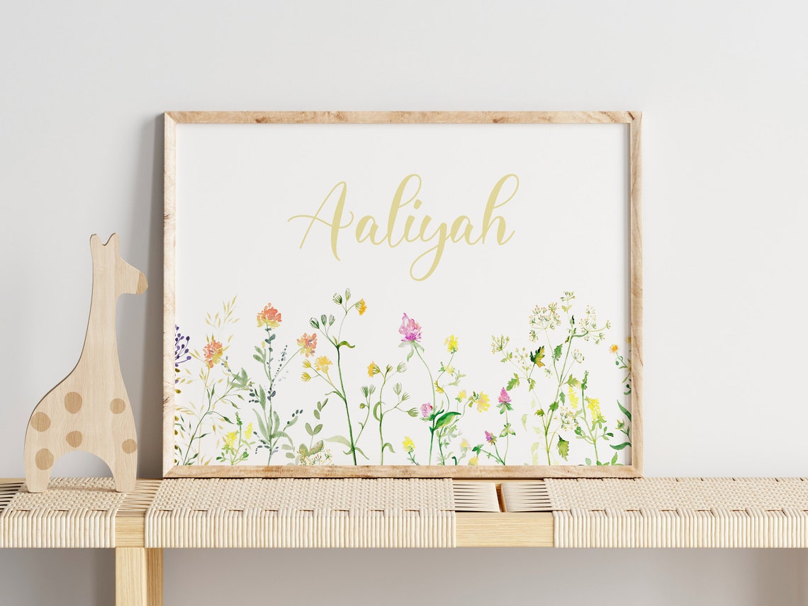 Aaliyah Personalized Wildflower Watercolor Baby Name Sign Poster - Image 3