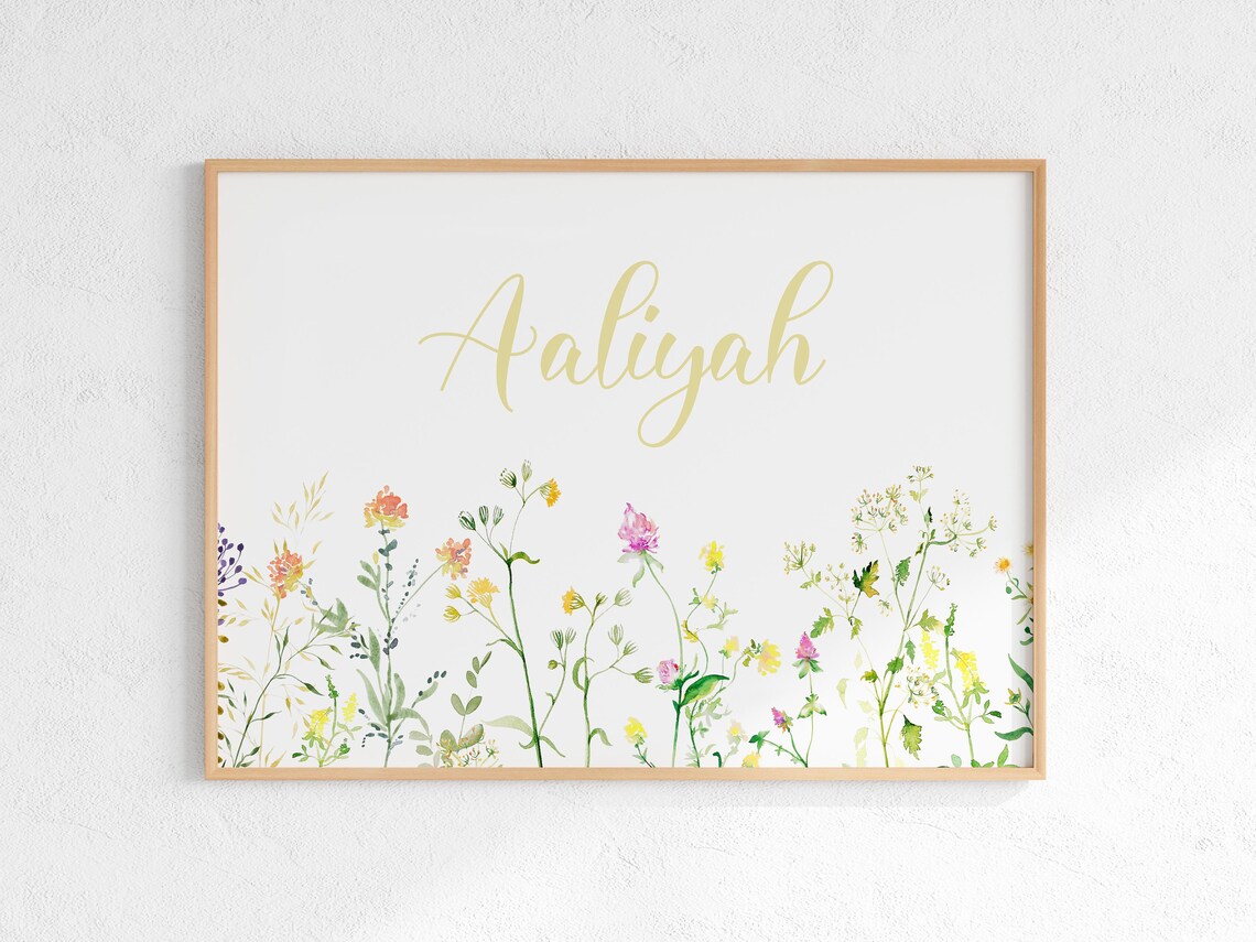 Aaliyah Personalized Wildflower Watercolor Baby Name Sign Poster - Image 2