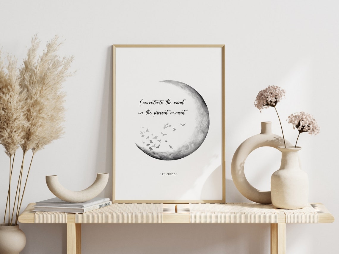 Concentrate the Mind Present Moment Buddha Crescent Moon Quote Poster - Image 3