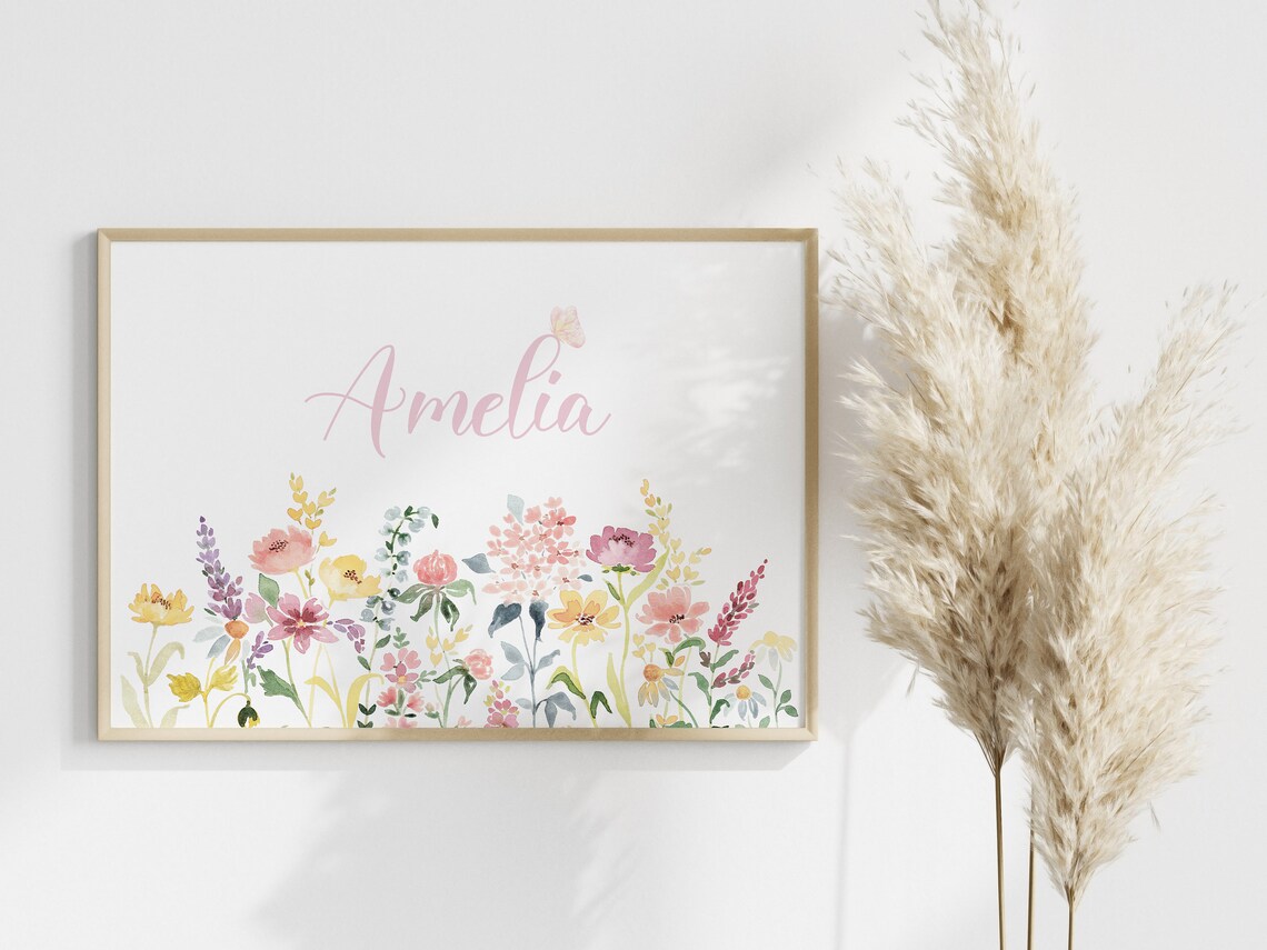 Custom Baby Girl Name Print, Wildflower Nursery Decor - Image 3