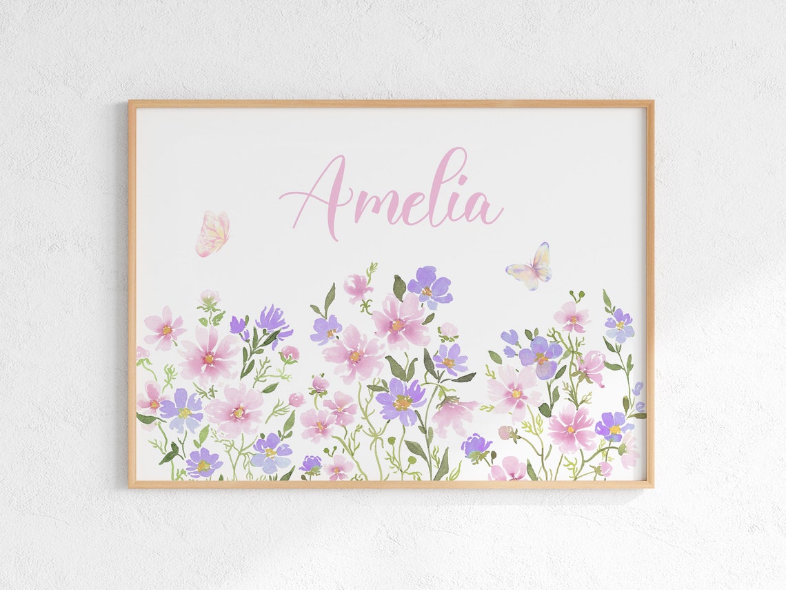 Amelia Personalized Name Wildflower Butterfly Nursery Poster - Image 3