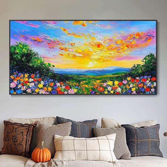 Vibrant Mountain Facade 3d Texture Thick Textured Landscape Large Hand Wall Art Living Room Abstract Nature Oil Original Colorful