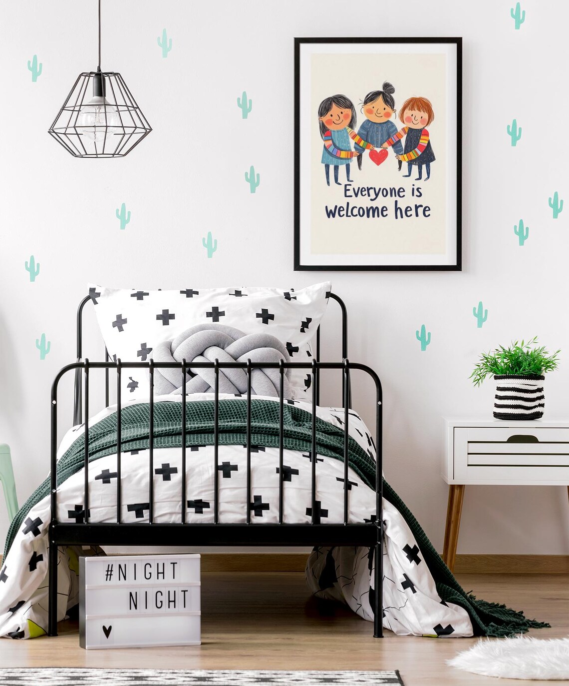 Everyone Is Welcome Here Three Kids Holding Heart Inclusion Poster - Image 2