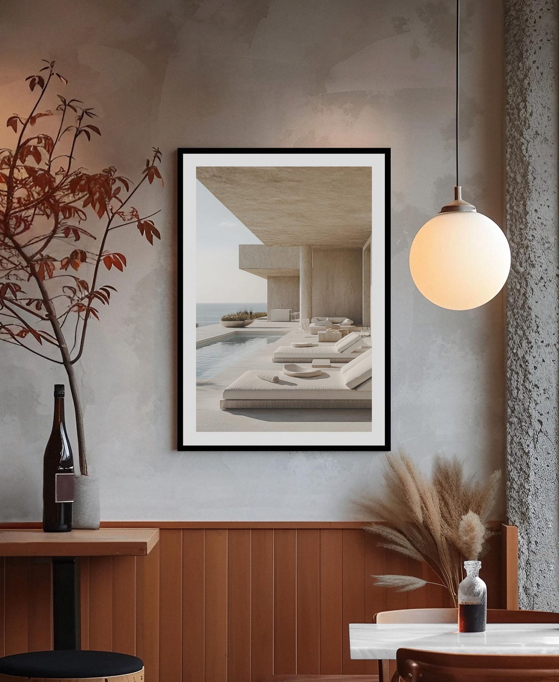 Minimalist Coastal Villa Infinity Pool Neutral Ocean View Poster