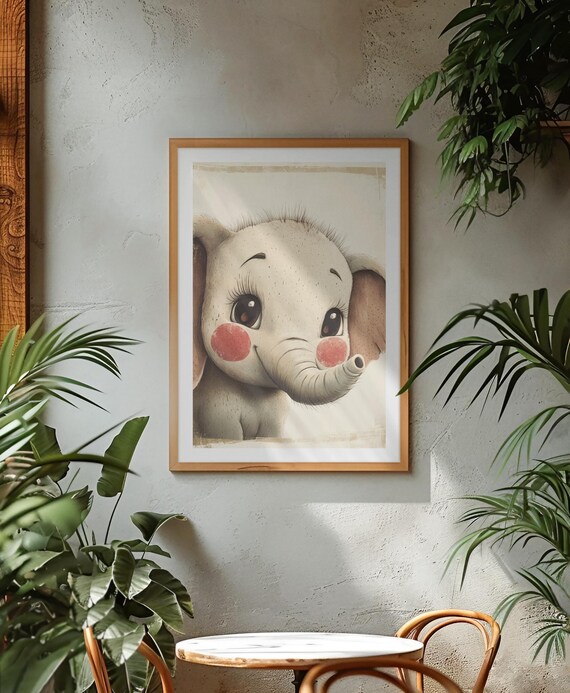 Cute Baby Elephant Nursery Animal Illustration Kids Room Poster